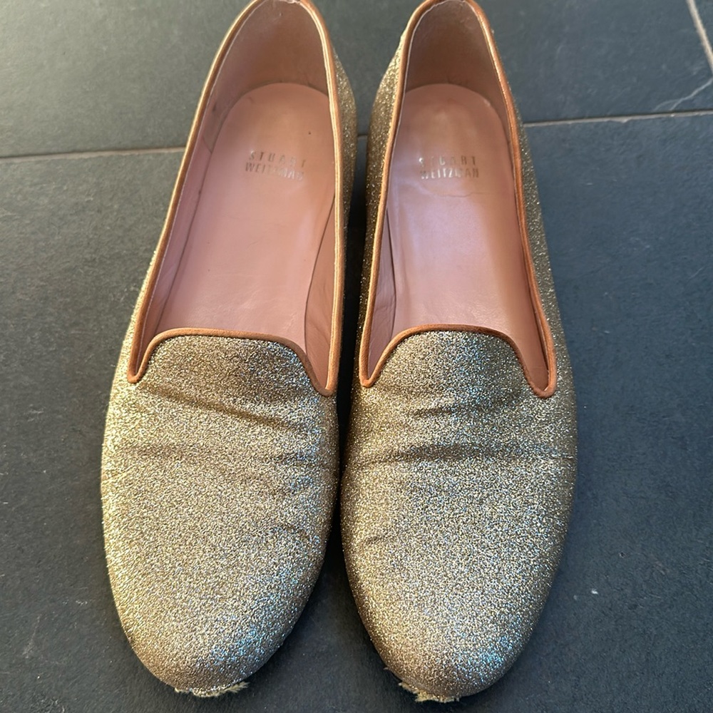 Stuart Weitzman gold Oxford shoes